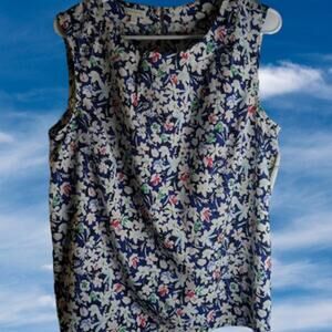 Talbots Large short sleeve polyester blend stretch blue red white woman's top